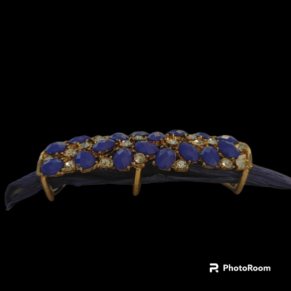 Gold, Blue & Crystal Rhinestone Scarf Slide - Picture 5 of 6